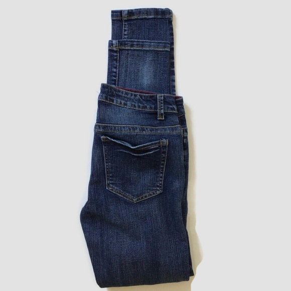 Forever 21 Jeans Mid Rise Straight Distressed Blue Dark Wash - Picture 8 of 11